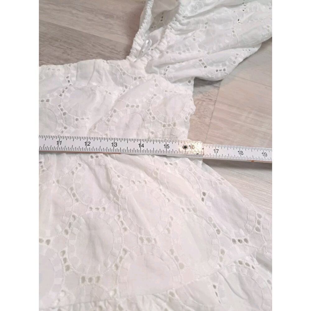 Bardot Womens 6 Babydoll Dress Sofia Eyelet Mini White Revolve Lace Off Shoulder - Picture 5 of 12